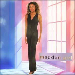 Madden Girl Black Faux Vest Jumpsuit